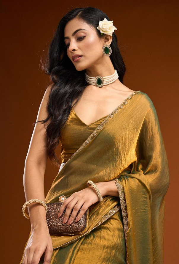 Golden Glaze Organza Saree