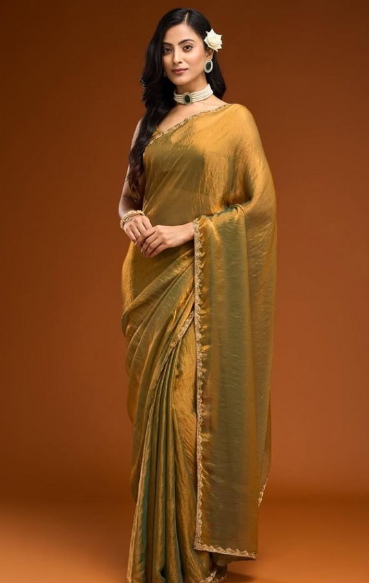 Golden Glaze Organza Saree